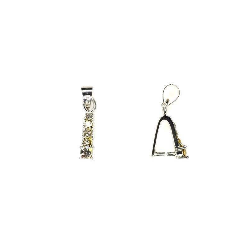 BAIL, PINCH TYPE, RHINESTONE,9X19MM, 8MM GRIP LENGTH, RHODIUM PLATED BRASS, NICKEL FREE. SOLD PER PACK OF 10.