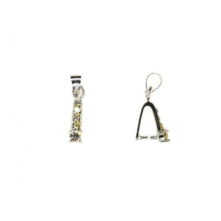 BAIL, PINCH TYPE, RHINESTONE,9X19MM, 8MM GRIP LENGTH, RHODIUM PLATED BRASS, NICKEL FREE. SOLD PER PACK OF 10.