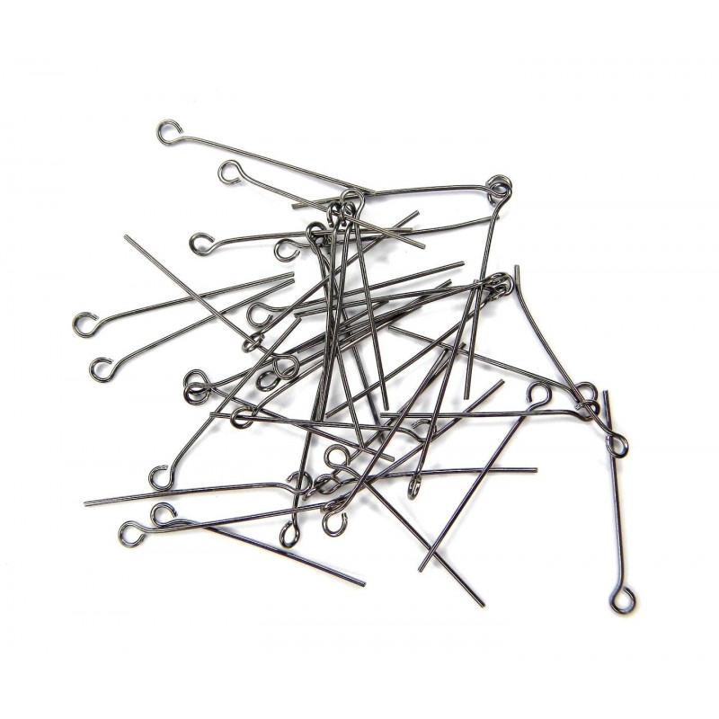EYEPIN, 25MM LONG, 0.6MM THICKNESS, GUN PLATED BRASS, NICKEL FREE. SOLD PER PACK OF 20GM.