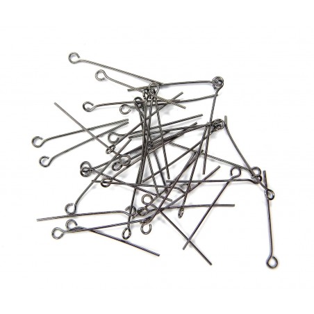 EYEPIN, 25MM LONG, 0.6MM THICKNESS, GUN PLATED BRASS, NICKEL FREE. SOLD PER PACK OF 20GM.
