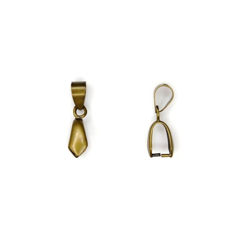 BAIL, PINCH TYPE, 7X20MM, 8MM GRIP LENGTH, ANTIQUE PLATED BRASS, NICKEL FREE. SOLD PER PACK OF 10.