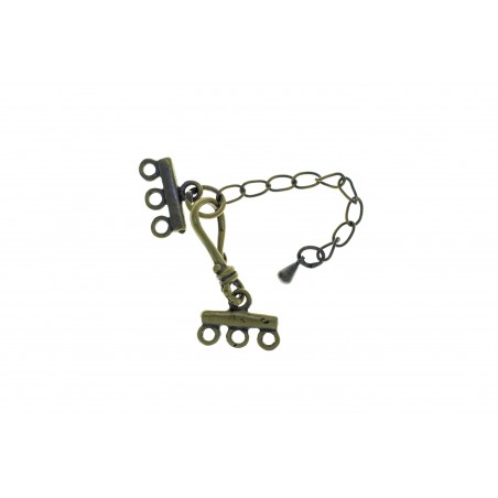 CLASP SET, HOOK, 3-STRAND, 8X20MM, ANTIQUE PLATED BRASS. SOLD PER PACK OF 4.