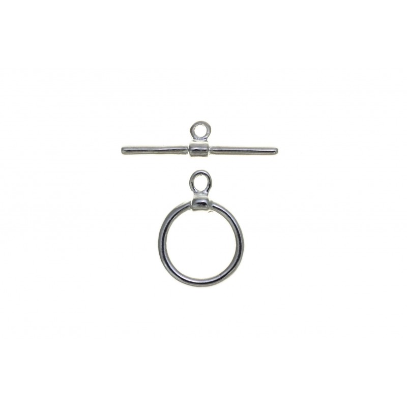 CLASP, TOGGLE, ROUND, 14MM, RHODIUM PLATED BRASS, NICKEL FREE. SOLD PER PACK OF 5.