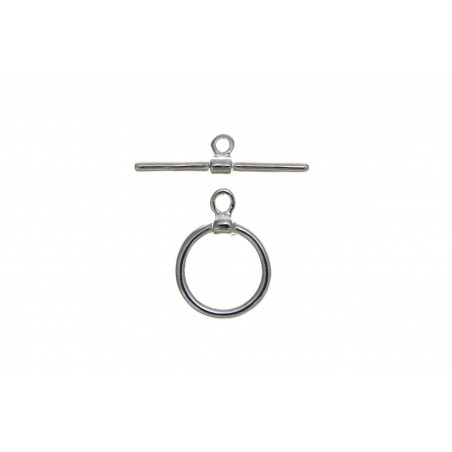 CLASP, TOGGLE, ROUND, 14MM, RHODIUM PLATED BRASS, NICKEL FREE. SOLD PER PACK OF 5.