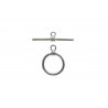 CLASP, TOGGLE, ROUND, 14MM, RHODIUM PLATED BRASS, NICKEL FREE. SOLD PER PACK OF 5.