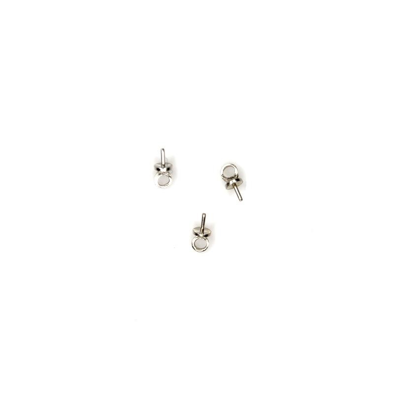 BAIL, GLUE ON TYPE, 3X7MM,  0.6MM, RHODIUM PLATED BRASS, NICKEL FREE. SOLD PER PACK OF 10.