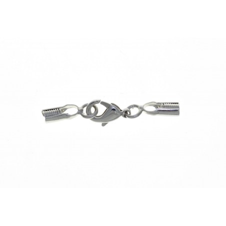 CLASP SET, LOBSTER CLAW 10MM WITH 1.5MM CORD CRIMP ENDS, RHODIUM PLATED BRASS. SOLD PER PACK OF 10.