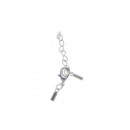 CLASP SET, LOBSTER CLAW 12MM WITH 2.5MM CORD CRIMP ENDS, RHODIUM PLATED, NICKEL FREE. SOLD PER PACK OF 5.