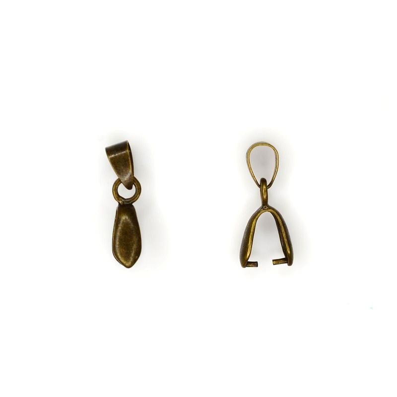 BAIL, PINCH TYPE, 5X20MM, 8MM GRIP LENGTH, ANTIQUE PLATED BRASS, NICKEL FREE. SOLD PER PACK OF 10.