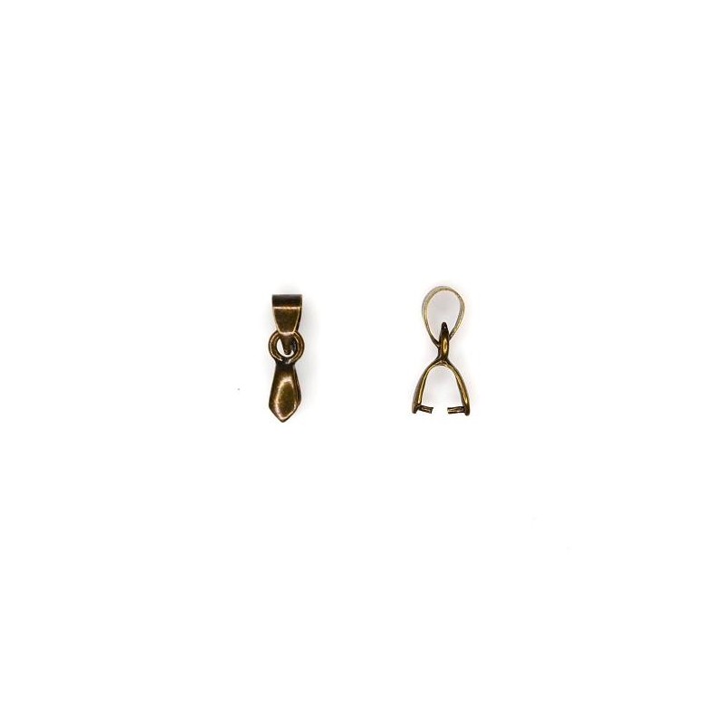 BAIL, PINCH TYPE, 4X14MM, 5MM GRIP LENGTH, ANTIQUE PLATED BRASS, NICKEL FREE. SOLD PER PACK OF 10.