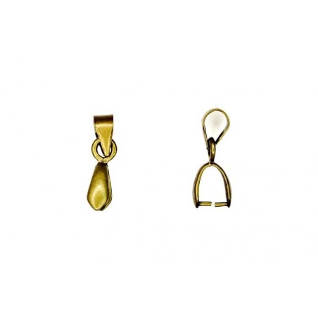 BAIL, PINCH TYPE, 7X15MM, 5MM GRIP LENGTH, ANTIQUE PLATED BRASS, NICKEL FREE. SOLD PER PACK OF 10.
