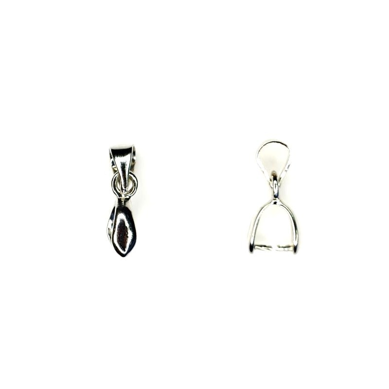 BAIL, PINCH TYPE, 7x15MM, 5MM GRIP LENGTH, RHODIUM PLATED BRASS, NICKEL FREE. SOLD PER PACK OF 10.