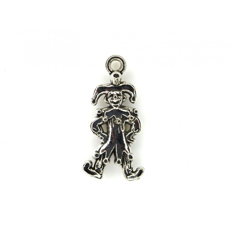 CHARM,CLOWN,12x24MM,RHODIUM PLATED,ALLOY BASE. SOLD PER PACK OF 5.
