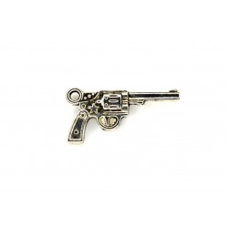 CHARM,PISTOL,13x25MM,ANTIQUE SILVER,PEWTER BASE. SOLD PER PACK OF 10.