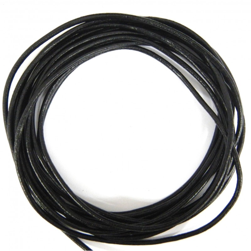 CORD, COWHIDE LEATHER, 3MM, BLACK. SOLD PER PACK OF 5YD.