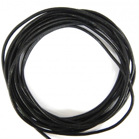 CORD, COWHIDE LEATHER, 3MM, BLACK. SOLD PER PACK OF 5YD.