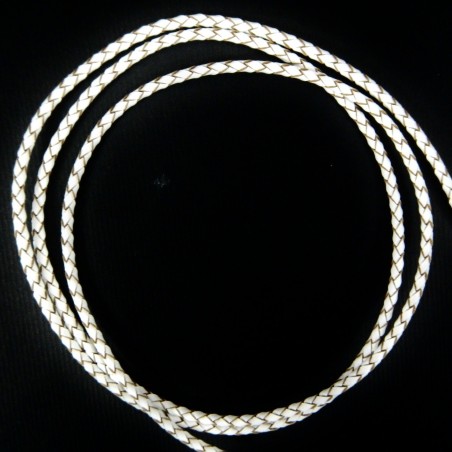 CORD, COWHIDE LEATHER BOLA, 3MM, WHITE. SOLD PER PACK OF 1YD.