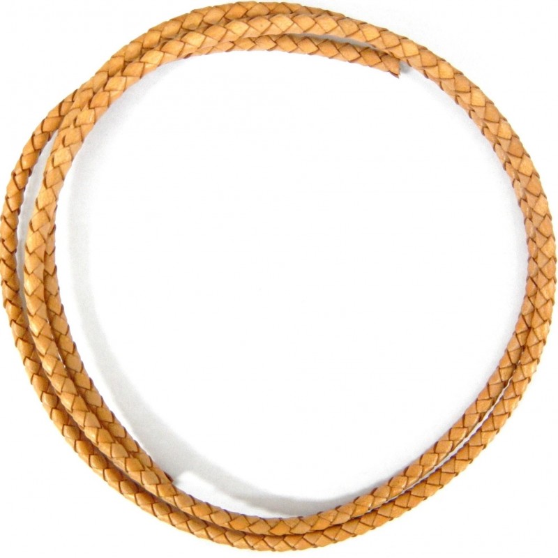 CORD, COWHIDE LEATHER BOLA, 4MM, NATURAL. SOLD PER PACK OF 1YD.