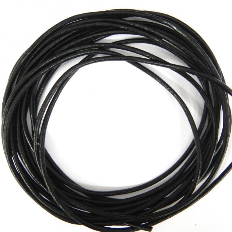 CORD, COWHIDE LEATHER, 2.5MM, BLACK. SOLD PER PACK OF 5YD.