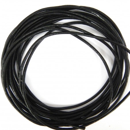 CORD, COWHIDE LEATHER, 2.5MM, BLACK. SOLD PER PACK OF 5YD.