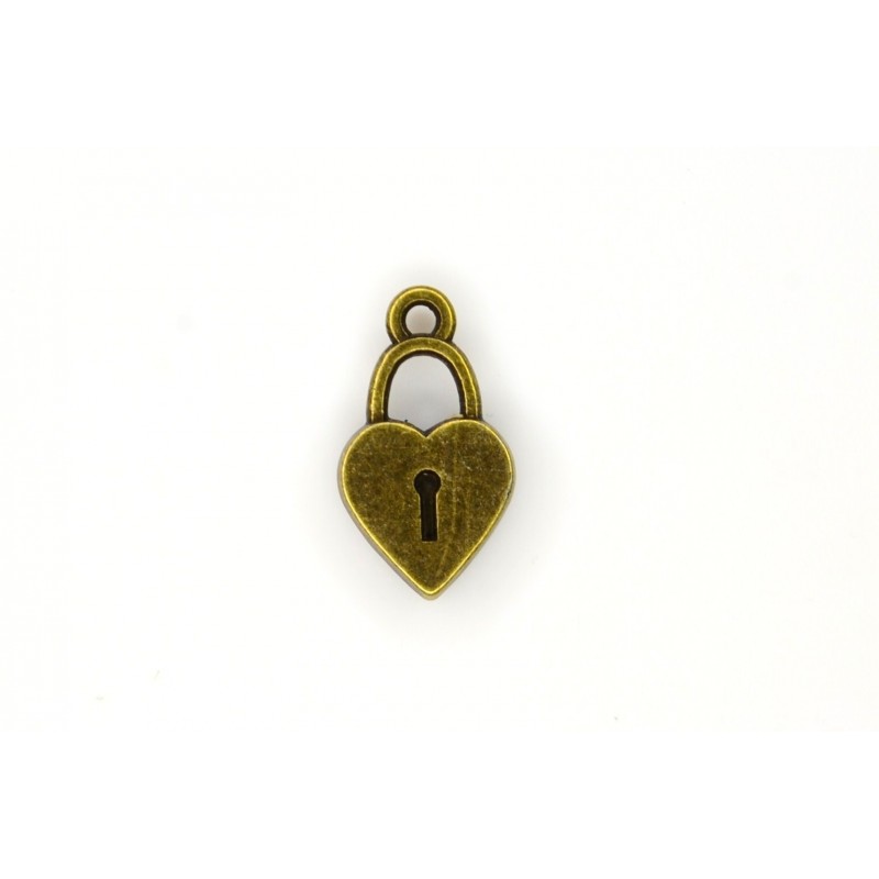 CHARM,LOCKHEART,10X18MM,ANTIQUE BRASS. SOLD PER PACK OF 10.