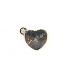 CHARM,HEART/DAUGHTER,17x14MM,ANTIQUE SILVER. SOLD PER PACK OF 10.