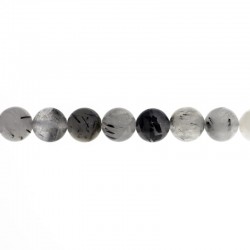 BEAD, BLACK RUTILE, 8MM, ROUND. SOLD PER STRAND OF 16 INCH.