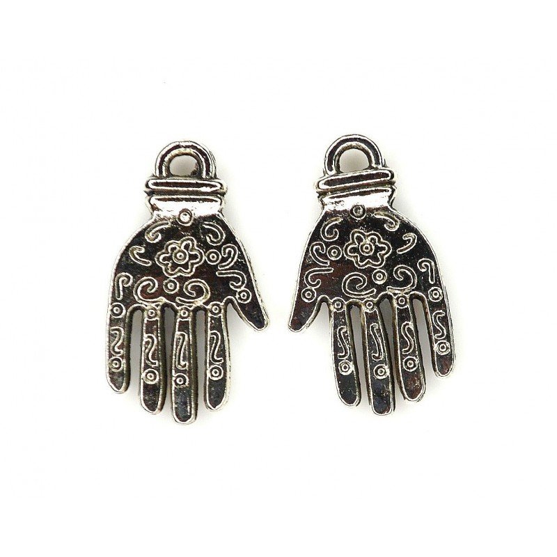 CHARM,HAND,14X24MM,RHODIUM PLATED. SOLD PER PACK OF 20.