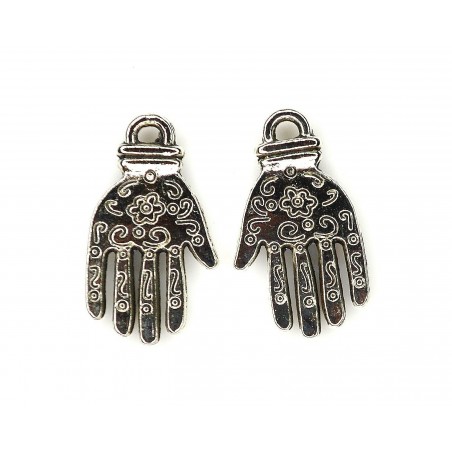CHARM,HAND,14X24MM,RHODIUM PLATED. SOLD PER PACK OF 20.