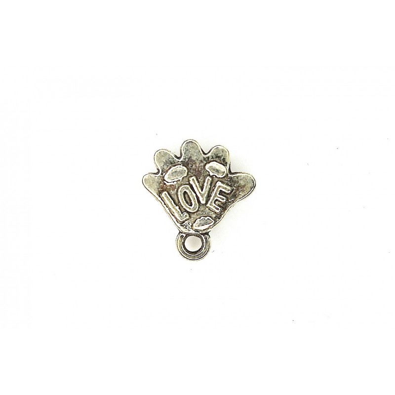 CHARM,LOVE,13X14MM,RHODIUM PALTED. SOLD PER PACK OF 10.