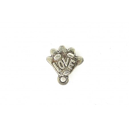 CHARM,LOVE,13X14MM,RHODIUM PALTED. SOLD PER PACK OF 10.