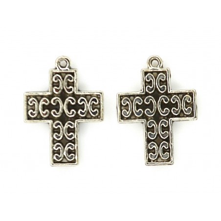 CHARM,CROSS,17X23MM,ANTIQUE SILVER. SOLD PER PACK OF 25.