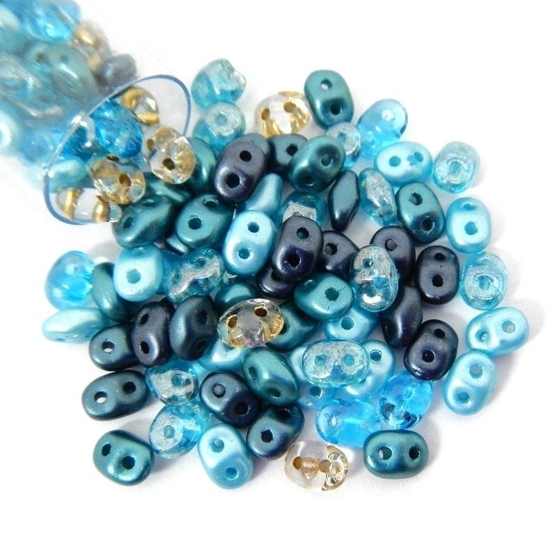 SUPERDUO, 2.5X5MM, CARRIBEAN SEA. SOLD PER TUBE OF 10GM.