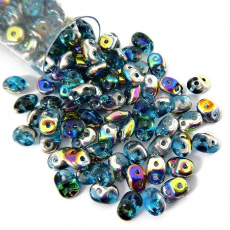 SUPERDUO, 2.5X5MM, AQUA VITRAIL. SOLD PER TUBE OF 10GM.