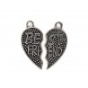 CHARM,HEART BF,26x29MM,ANTIQUE SILVER. SOLD PER PACK OF 5 SET.