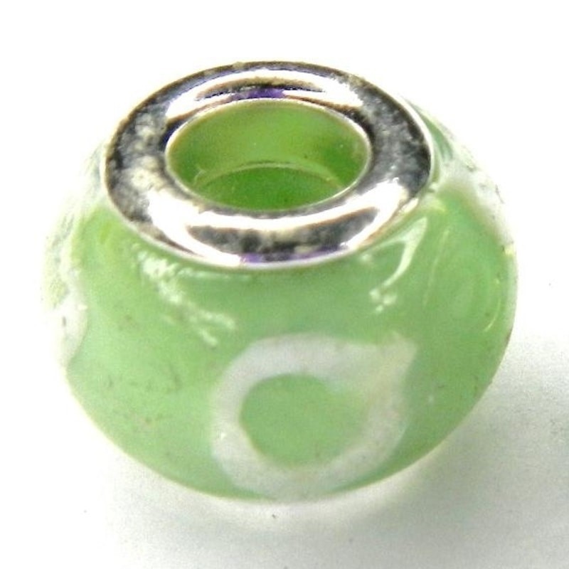 LARGEHOLE BEADS, GLASS, 10X14MM, FLORAL, PERIDOT. SOLD PER PACK OF 6.