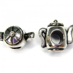 LARGEHOLE BEADS, TEAPOT, 13X15MM, ANTIQUE SILVER PEWTER. SOLD PER PACK OF 6.