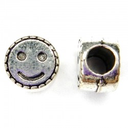 LARGEHOLE BEADS, SMILEY, 10MM, ANTIQUE SILVER PEWTER. SOLD PER PACK OF 6.