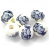 CERAMIC, ROUND, FLORAL, 10MM, BLUE. SOLD PER PACK OF 20.