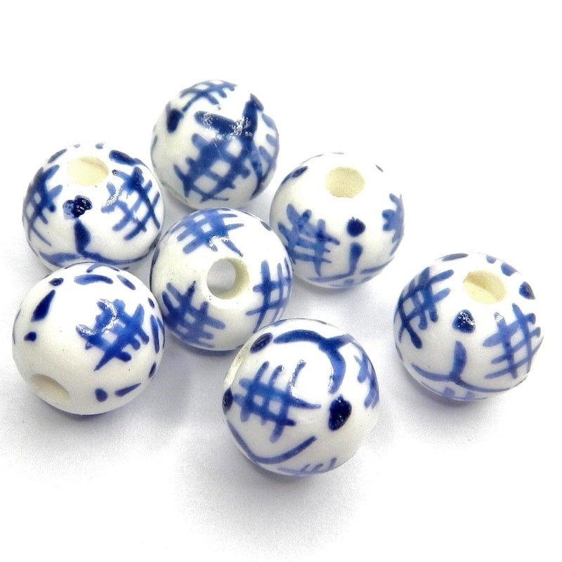 CERAMIC, ROUND, 10MM, HAND PAINTED BLUE. SOLD PER PACK OF 10.