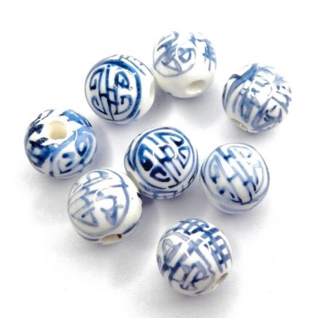 CERAMIC, ROUND, 10MM, HAND PAINTED BLUE. SOLD PER PACK OF 10.