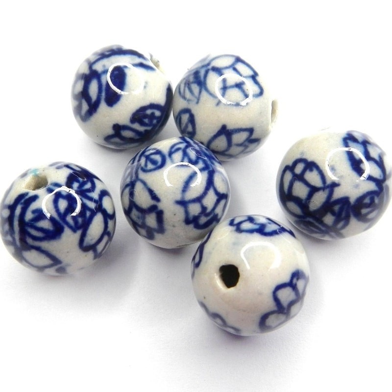 CERAMIC, ROUND, 13MM, HAND PAINTED BLUE. SOLD PER PACK OF 6.
