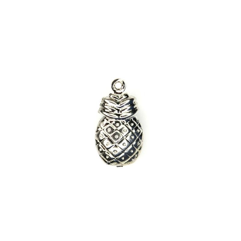 CHARM,PINEAPPLE,10X18MM,RHODIUM PLATED. SOLD PER PACK OF 10.