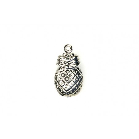 CHARM,PINEAPPLE,10X18MM,RHODIUM PLATED. SOLD PER PACK OF 10.