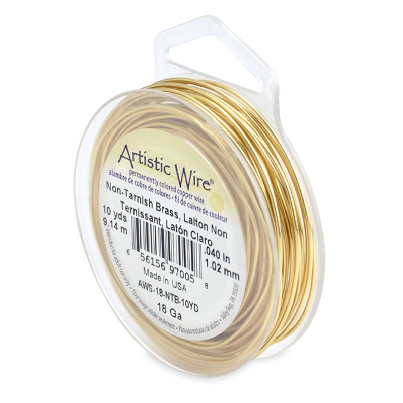 ARTISTIC WIRE, 18 GAUGE (1.0MM), TARNISH RESISTANT, BRASS. SOLD PER PACK OF 10YD.