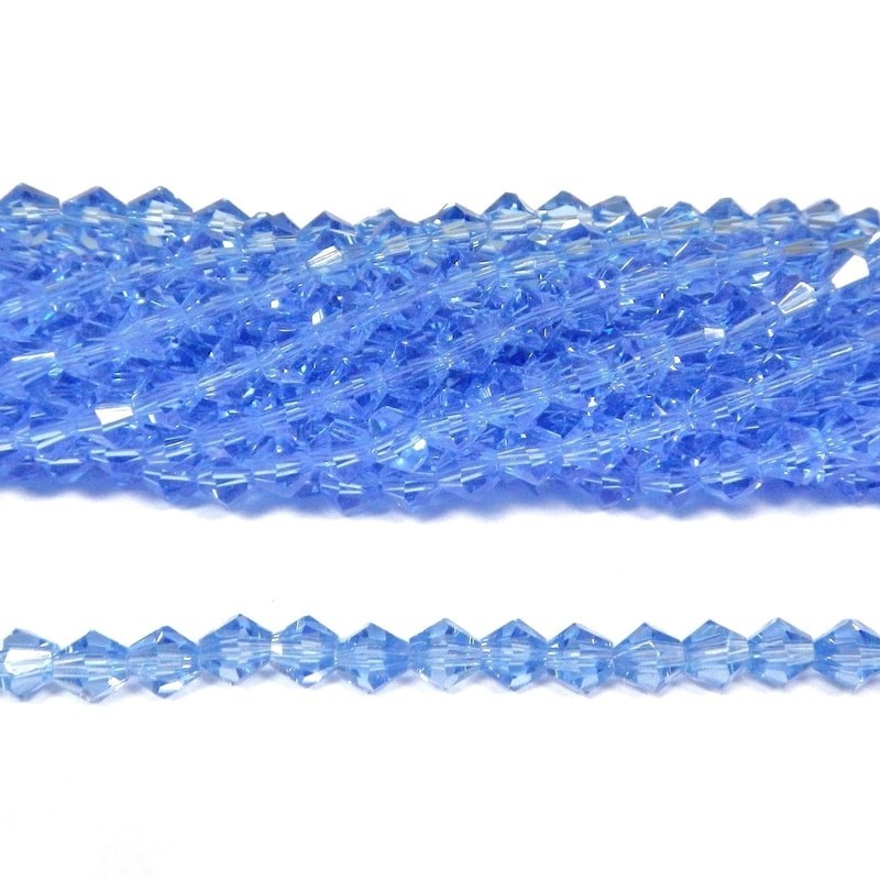 BEAD, GLASS CRYSTAL, 4MM, BICONE, FACETED, LIGHT BLUE. SOLD PER STRAND OF 17 INCH (APPROX 120PCS).