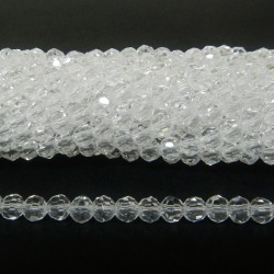 BEAD, GLASS CRYSTAL, 4MM, ROUND, FACETED, WHITE. SOLD PER STRAND OF 14 INCH (APPROX 100PCS).