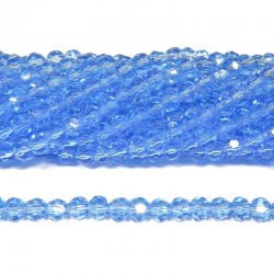 BEAD, GLASS CRYSTAL, 4MM, ROUND, FACETED, LIGHT BLUE. SOLD PER STRAND OF 14 INCH (APPROX 100PCS).