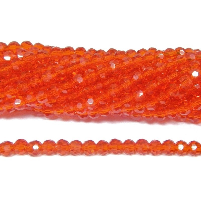 BEAD, GLASS CRYSTAL, 4MM, ROUND, FACETED, LIGHT SIAM. SOLD PER STRAND OF 14 INCH (APPROX 100PCS).
