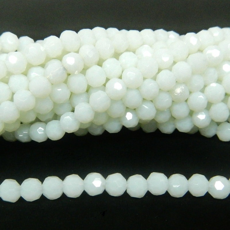 BEAD, GLASS CRYSTAL, 4MM, ROUND, FACETED, WHITE ALABASTER. SOLD PER STRAND OF 14 INCH (APPROX 100PCS).